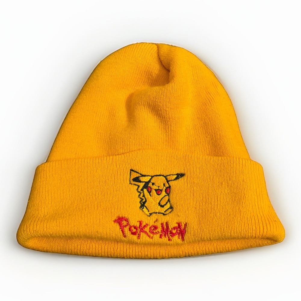 Vintage Pokémon Pikachu Knit Orange Embroidered Beanie Patch One Size - Picture 1 of 5